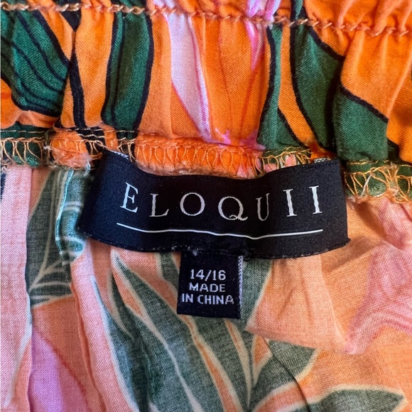 Eloquii Tiered Long Skirt Plus Size 14/16 - Tropical Floral Print Orange & Green - Picture 3 of 3